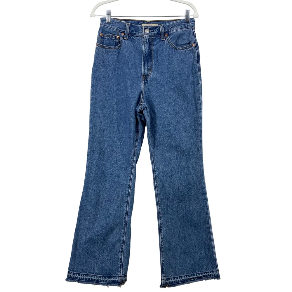 Levi's Size 28 Math Club‎ Flare Jeans Blue High Rise Raw Hem Premium Womens